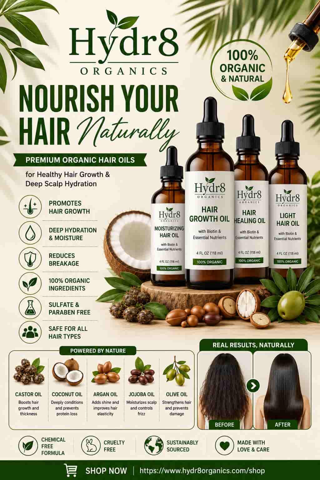 Hydr8 Organics Hair Growth Oil Solution for Hair Fall & Scalp Care