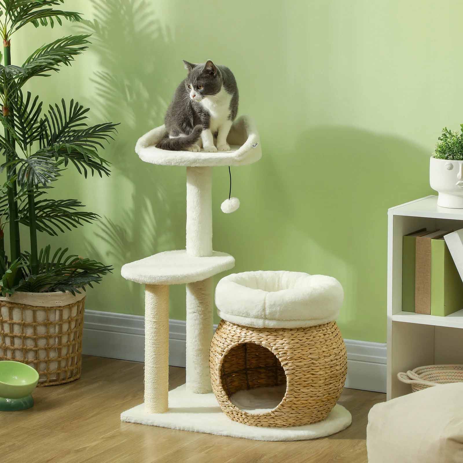 31″ Cat Tree Tower with Scratching Posts, Cat Condo, Beds, Platform and Toy Ball for Indoor Cats,