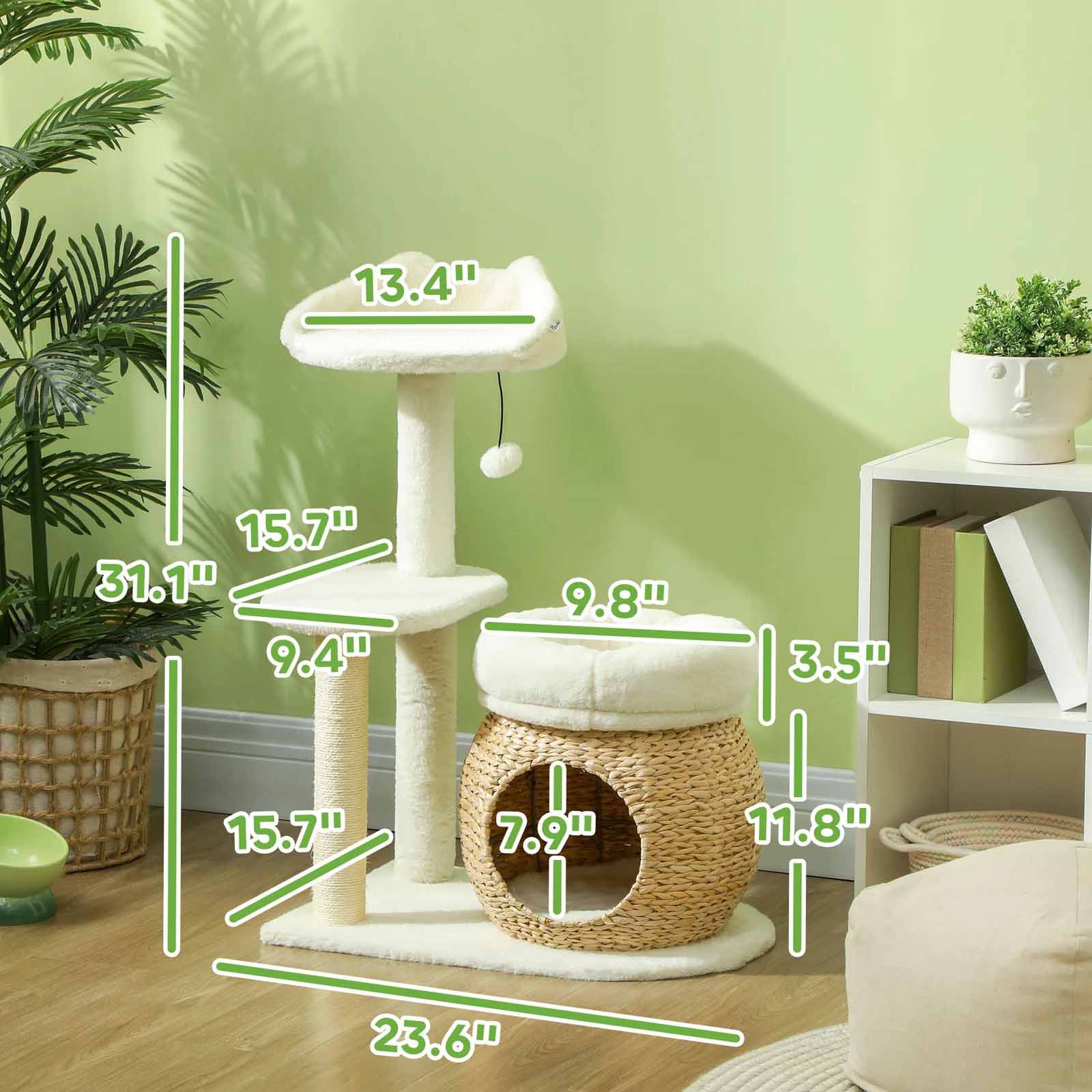 31″ Cat Tree Tower with Scratching Posts, Cat Condo, Beds, Platform and Toy Ball for Indoor Cats,