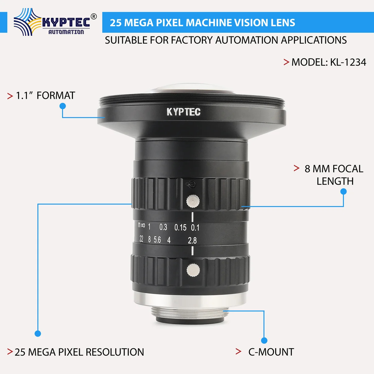 16 MM 10 MP Machine Vision Lens for 2/3-Inch C-Mount Industrial Cameras