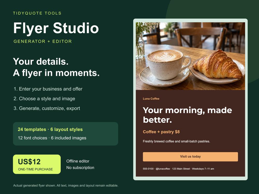 Flyer Generator for Small Businesses - 24 Templates - US$12 Once