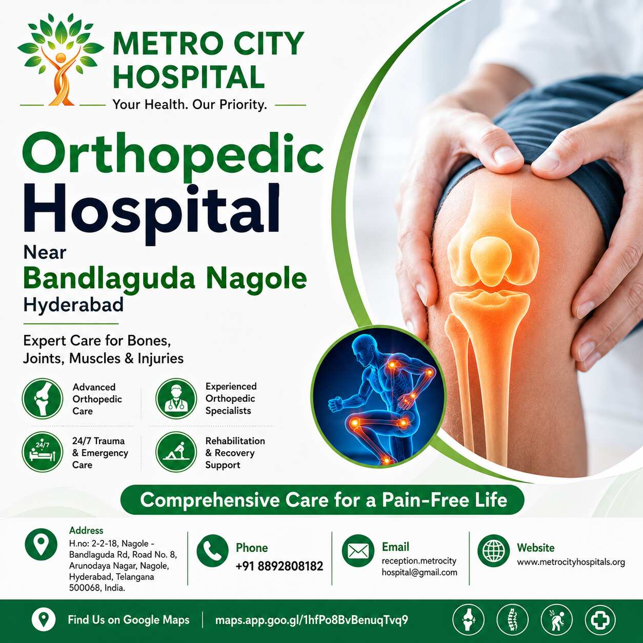 Orthopedic Hospital Near Bandlaguda Nagole Hyderabad | Metro City Hospital