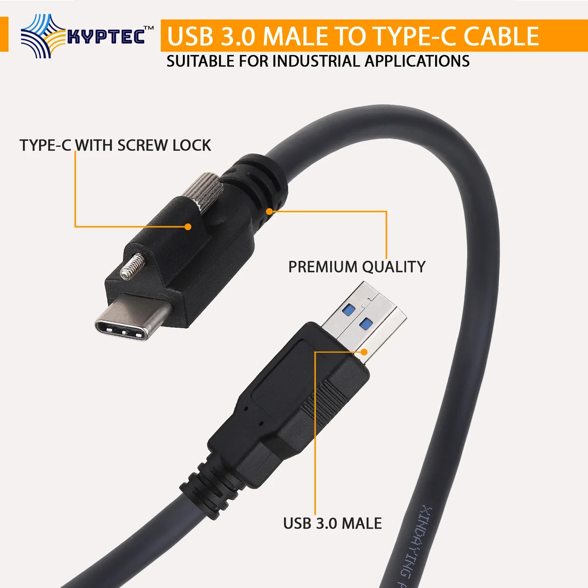 Machine Vision USB 3.0 Type-A Male to Type-C Male Locking Screw Camera Cable – Kyptec Automation®